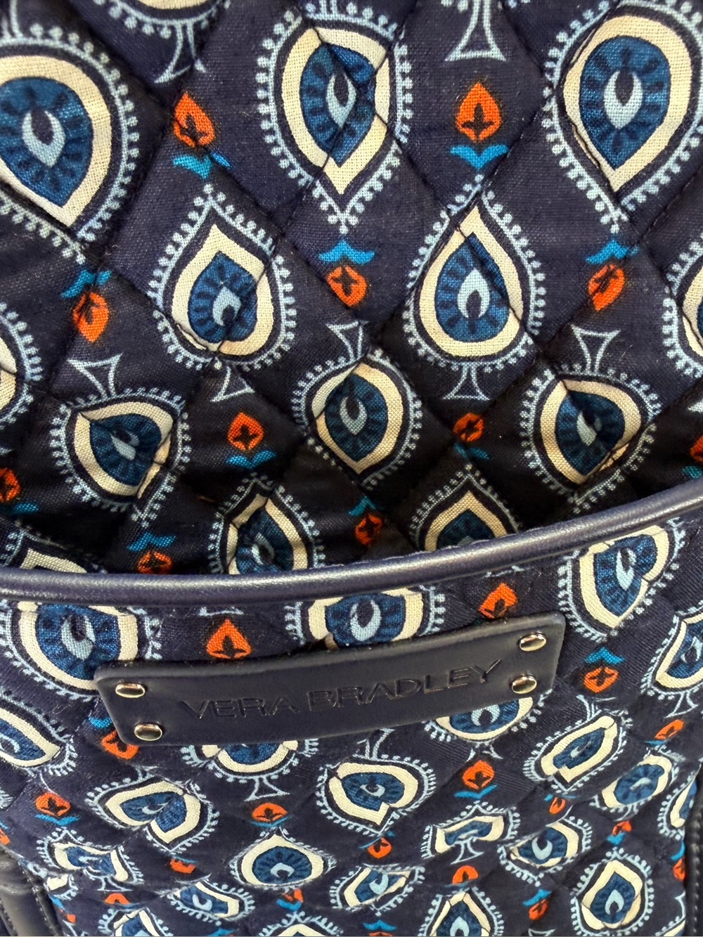 Vera Bradley Trimmed Small Vera Tote Bag in "Marrakesh Motifs" Pattern Blue - Picture 3 of 15